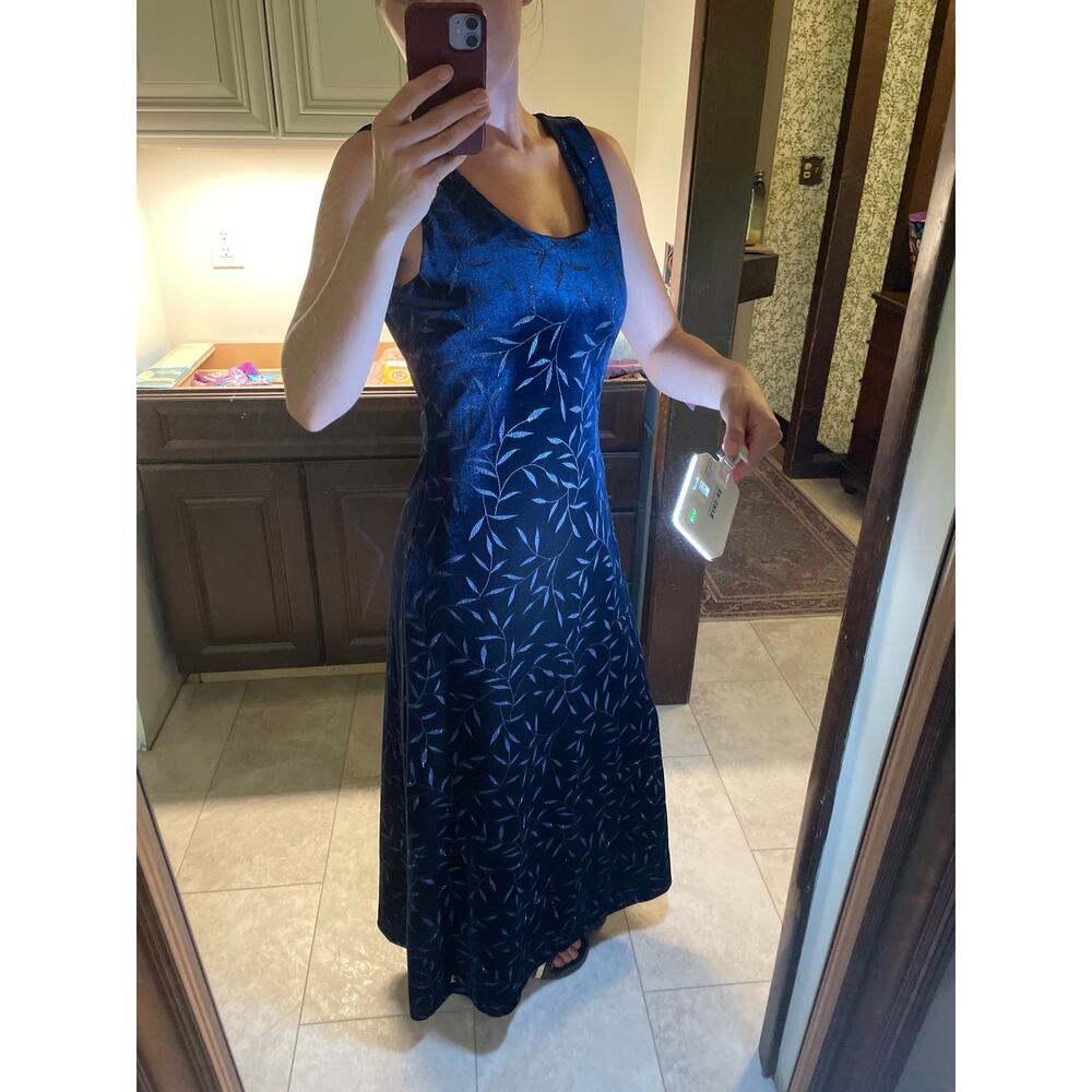 Vintage 90s Molly Malloy Evening Dress Velvet Blue Sparkle Leaf Sz 10?*READ4SIZE